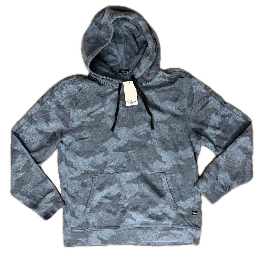 Rails Blue Navy Gray Camouflage Magnuss Hoodie Hooded Sweatshirt Size L NEW Tags